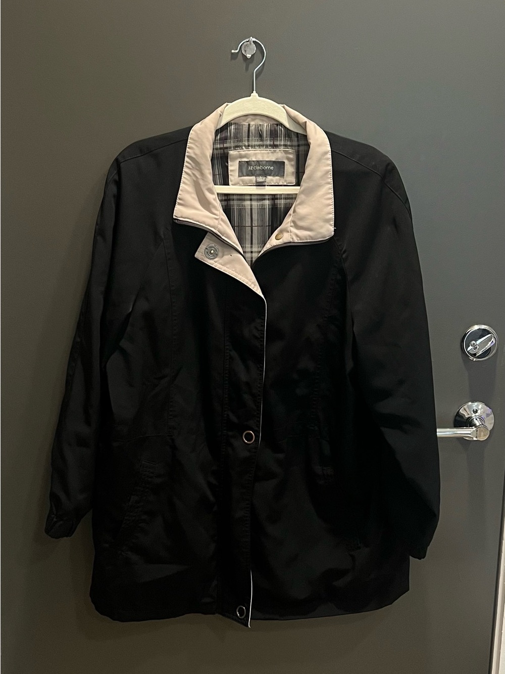 Liz Claiborne Black & Beige Plaid Lined Jacket Size Large